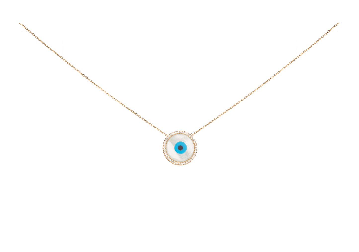 Evil Eye Mother of Pearl Disc Necklace