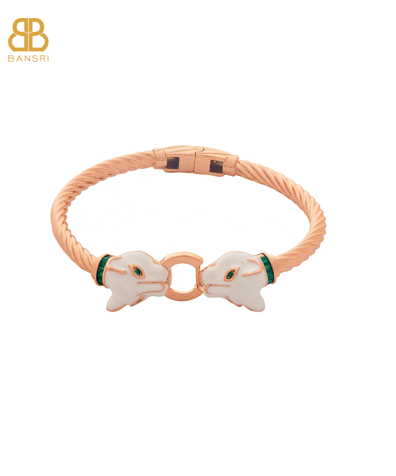 Double-Headed Enamel Panther Bangle Bracelet