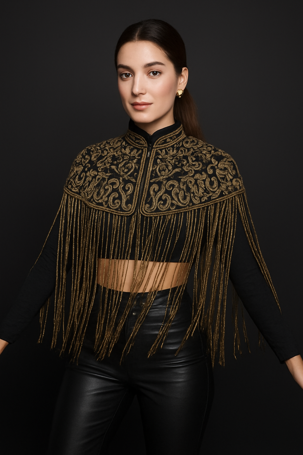 Bohemian Hand Beaded Cape with Shimmer Tassels