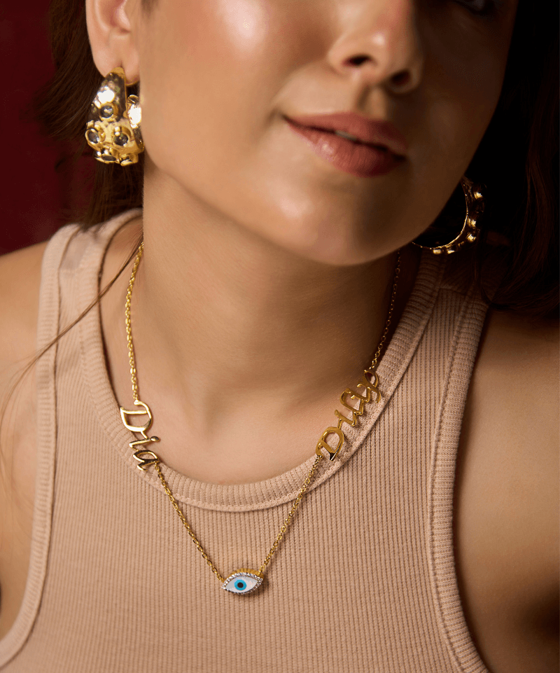 Personalized Double-Name Evil Eye Charm Necklace