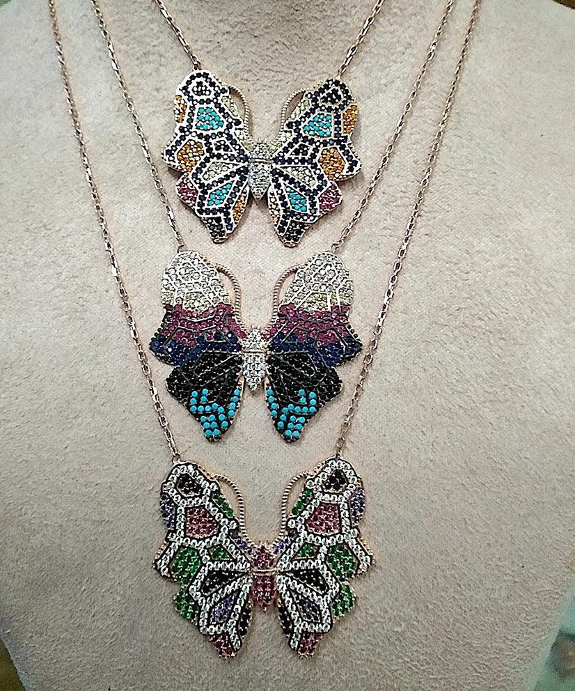 Multi hued Butterfly Necklace with Swarovski Crystals