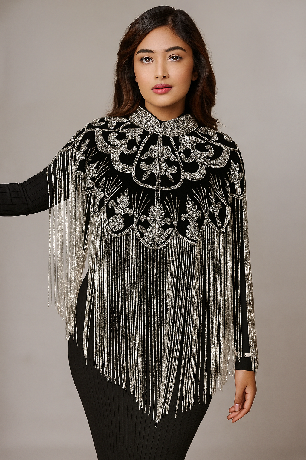 Majestic Velvet Beaded Tassel Cape