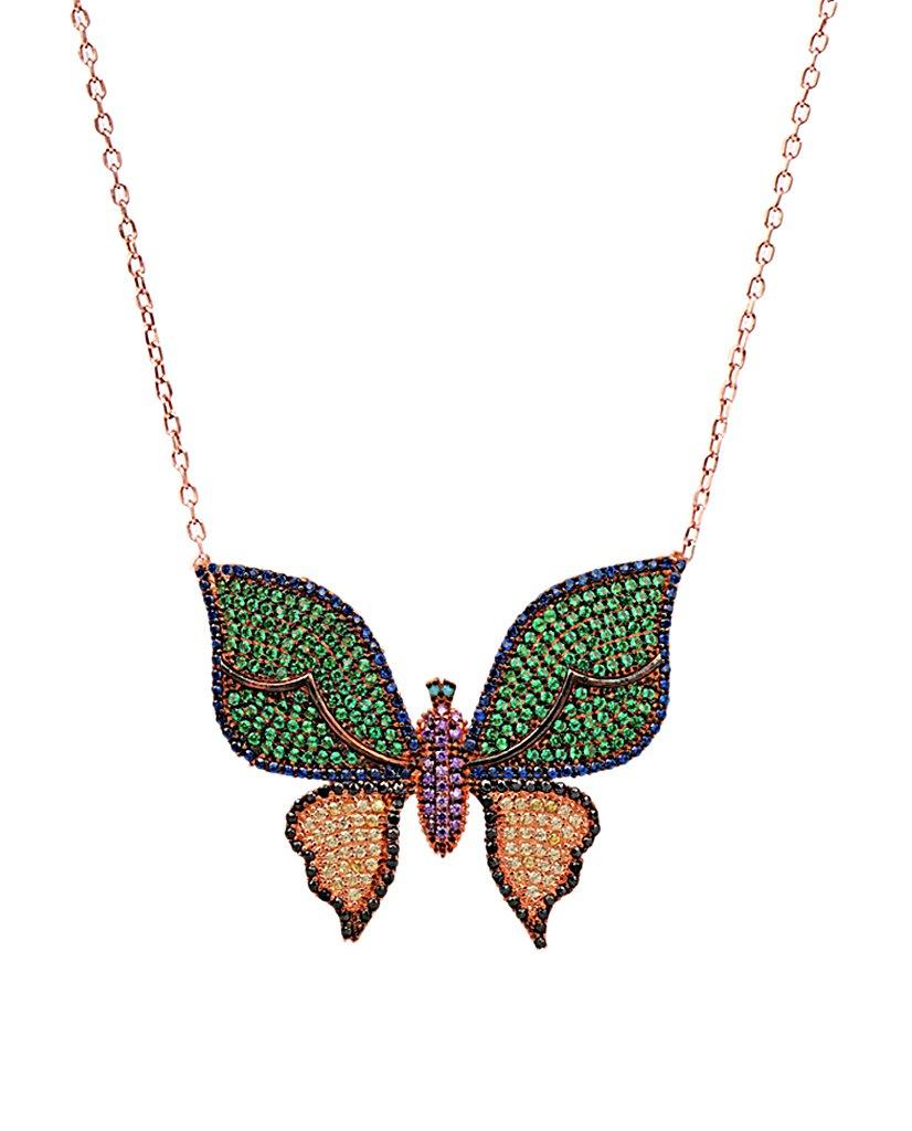 Green & Gold Butterfly Necklace with Swarovski Crystals