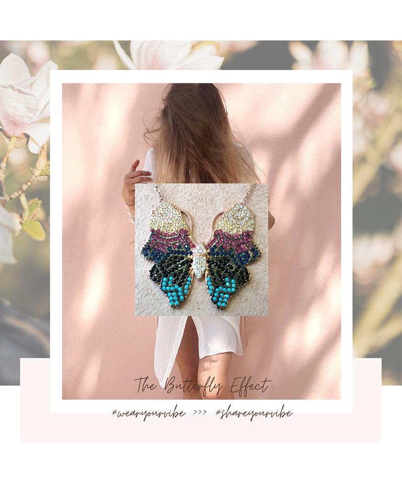 Multi Color Shaded Butterfly Necklace with Swarovski Crystals