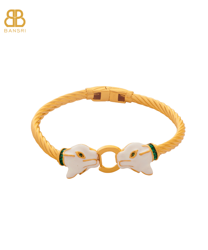 Double-Headed Enamel Panther Bangle Bracelet