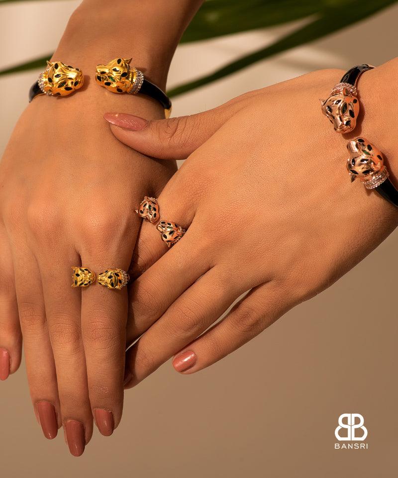 Gold Panthera Head Necklace, Cuff, Earrings & Ring
