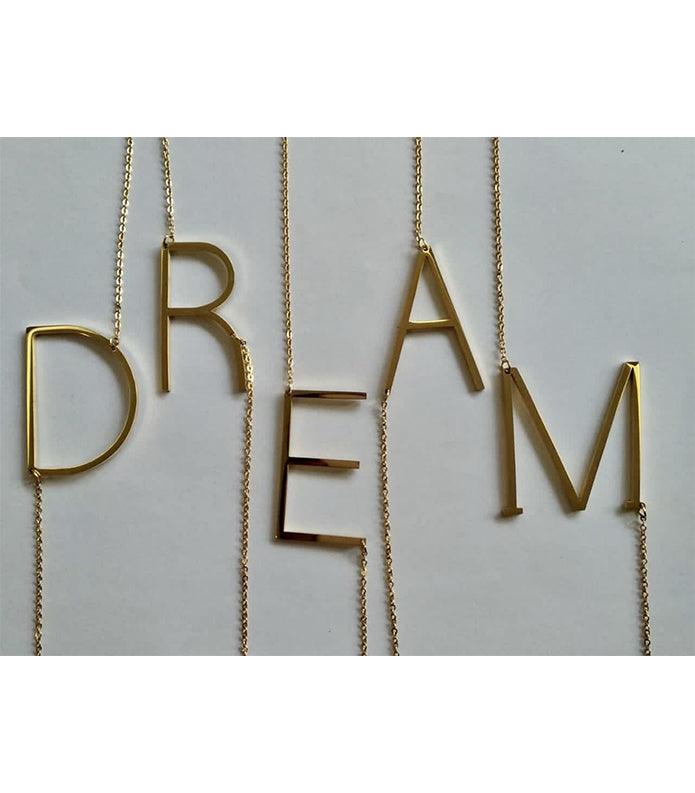 Sideway Big Initial 18k Gold Plated A-Z Pendant Necklace
