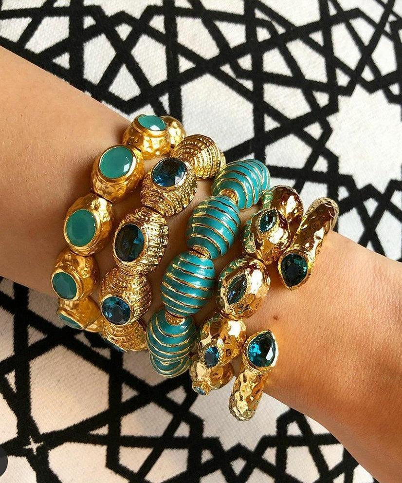 Baguette Stone Bangle Bracelet - Gold