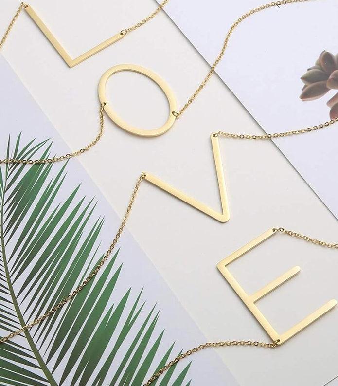 Sideway Big Initial 18k Gold Plated A-Z Pendant Necklace