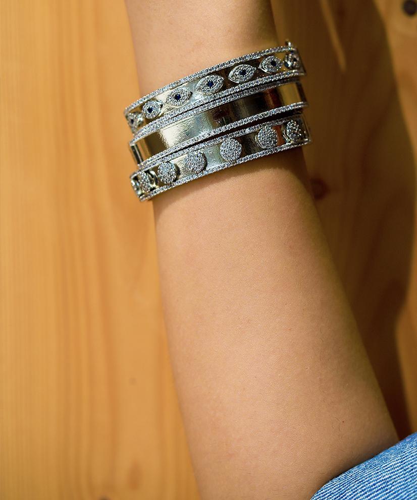 Evil Eye Side Opening Bangle Bracelet