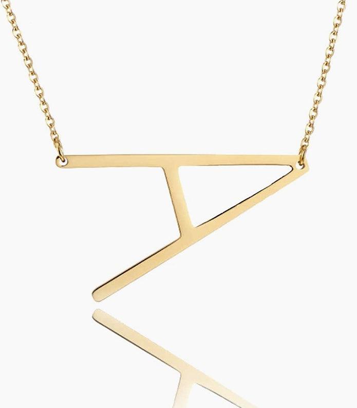Sideway Big Initial 18k Gold Plated A-Z Pendant Necklace