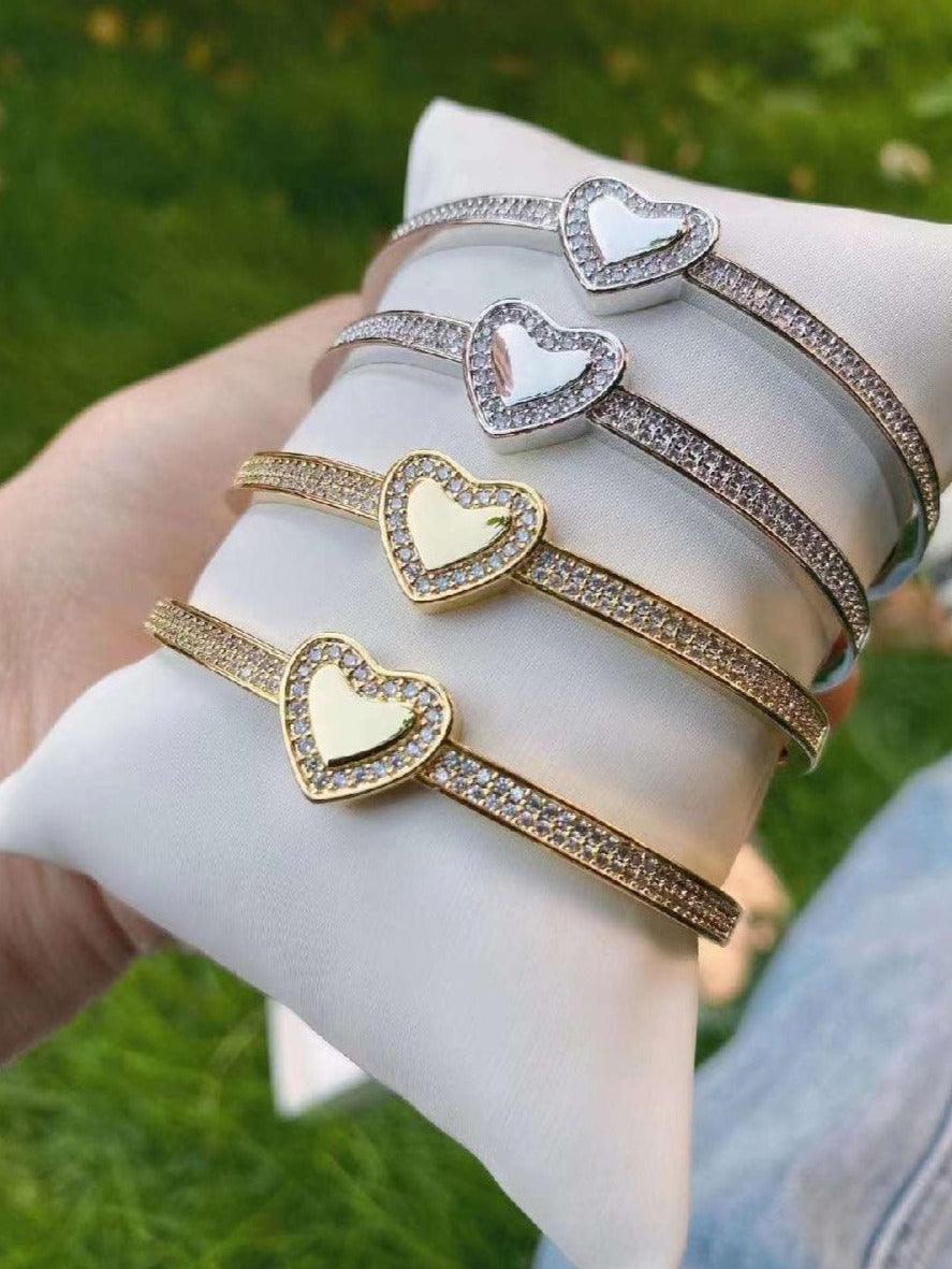 Adjustable Crystal Studded Heart Bracelet