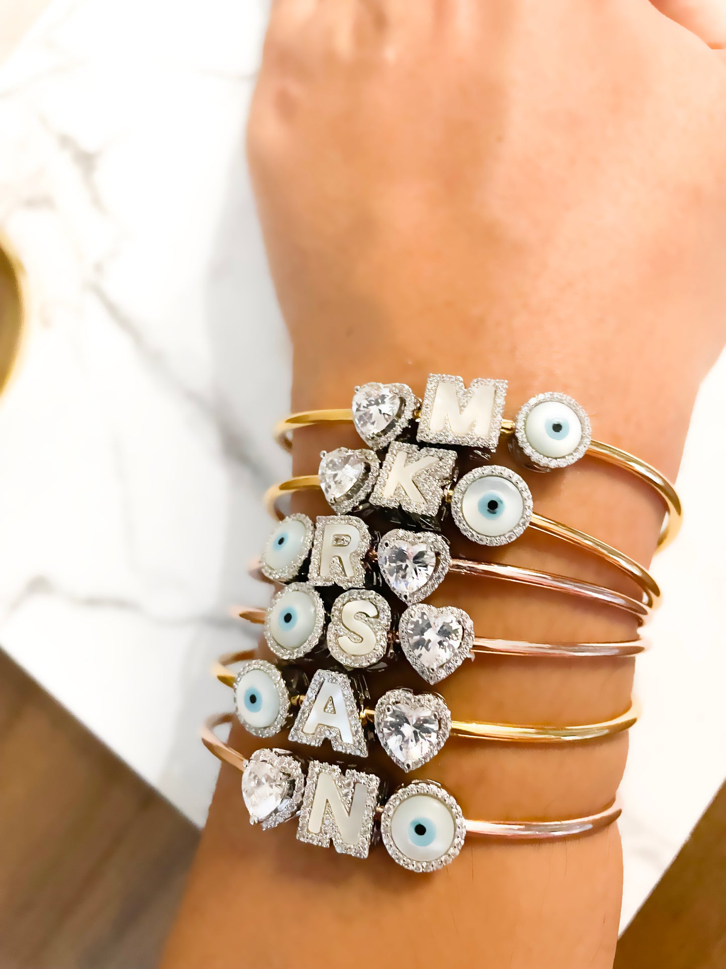 Wish Good Personalized Charm Slide Bangle Bracelet