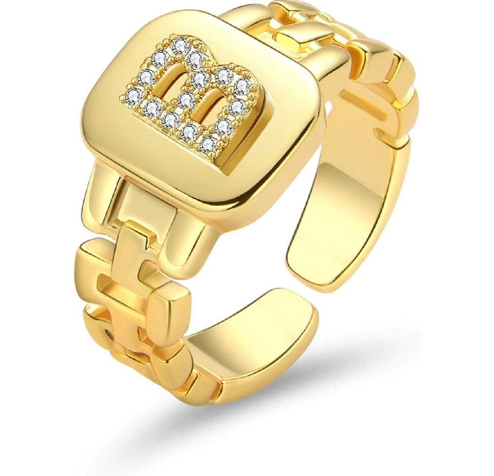 Gold Band Initial Letter Ring