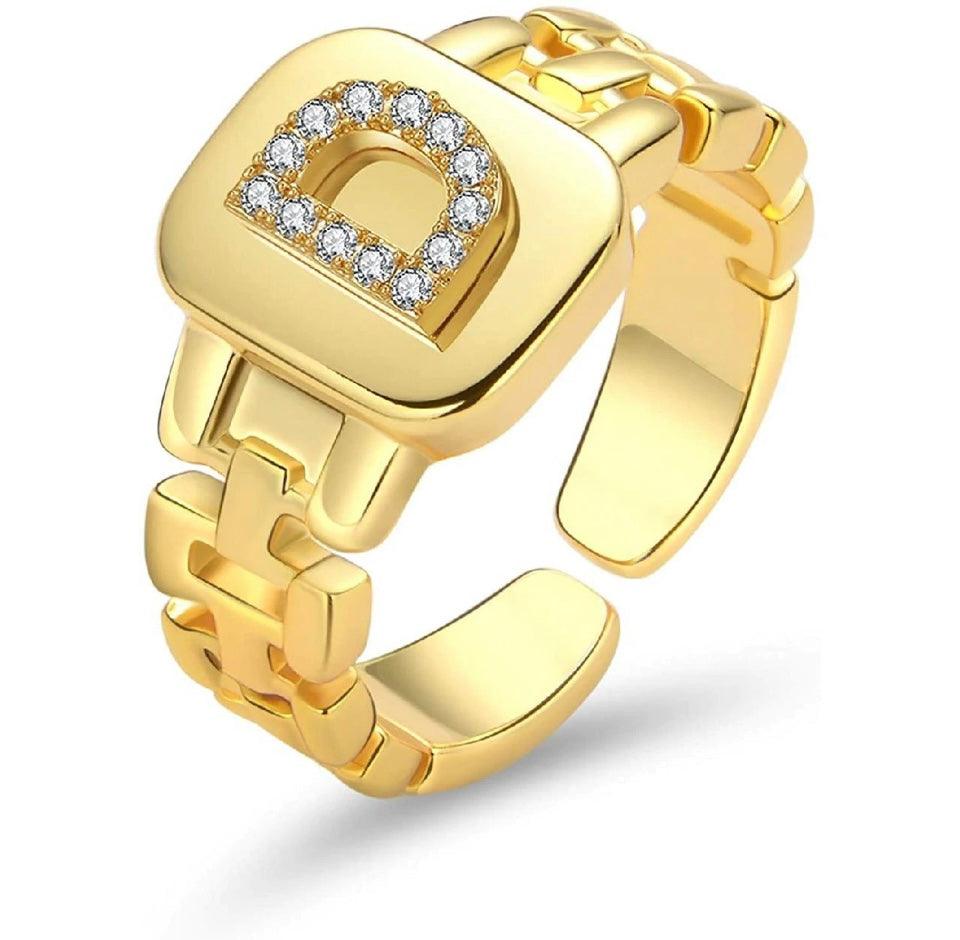 Gold Band Initial Letter Ring