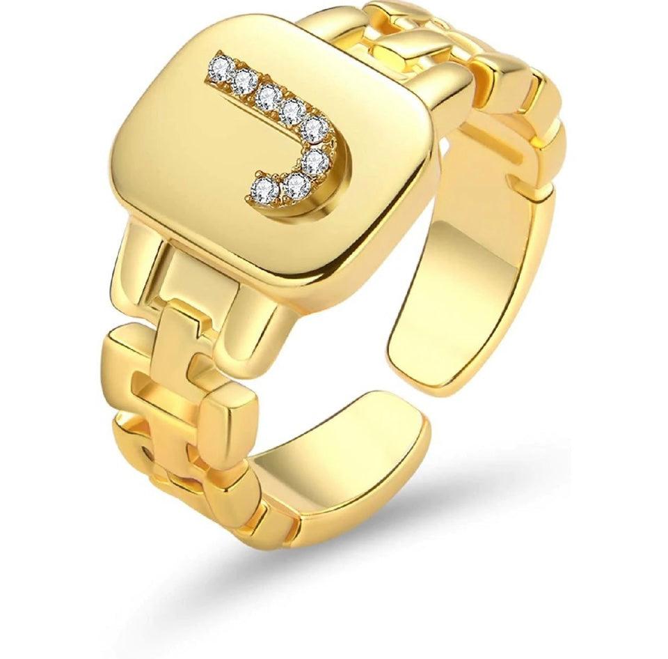 Gold Band Initial Letter Ring