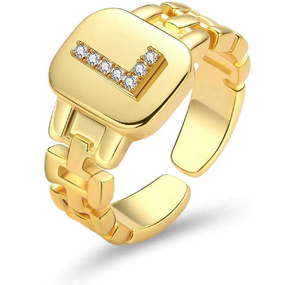 Gold Band Initial Letter Ring