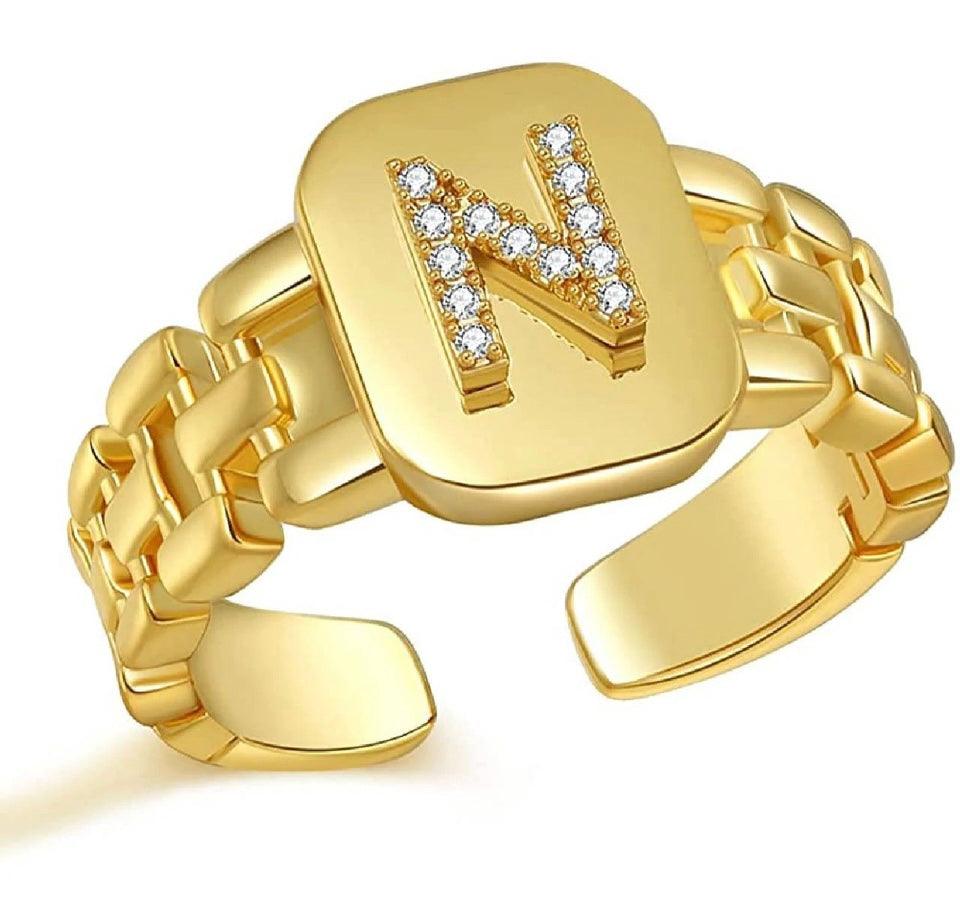 Gold Band Initial Letter Ring