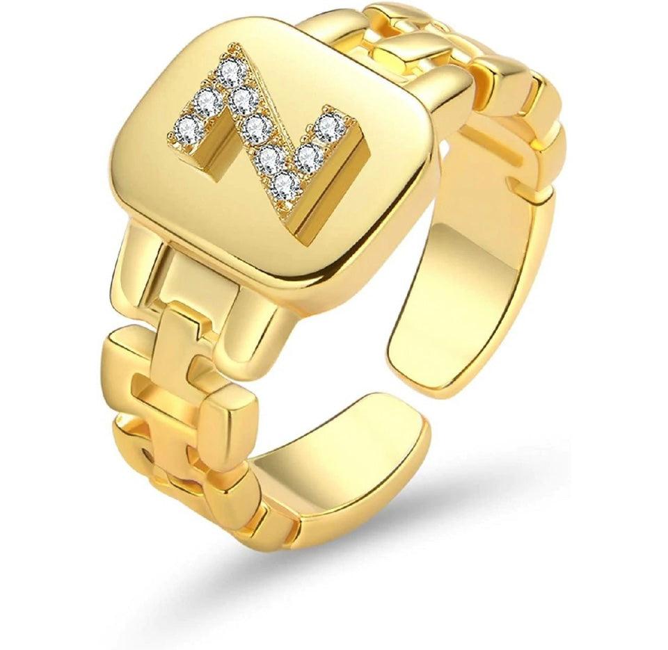 Gold Band Initial Letter Ring