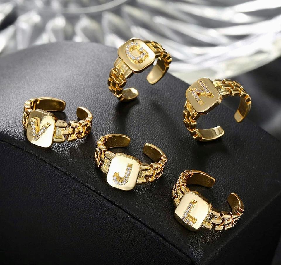 Gold Band Initial Letter Ring