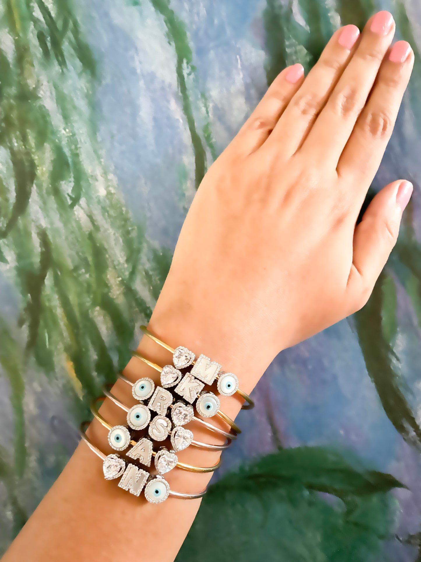 Wish Good Personalized Charm Slide Bangle Bracelet
