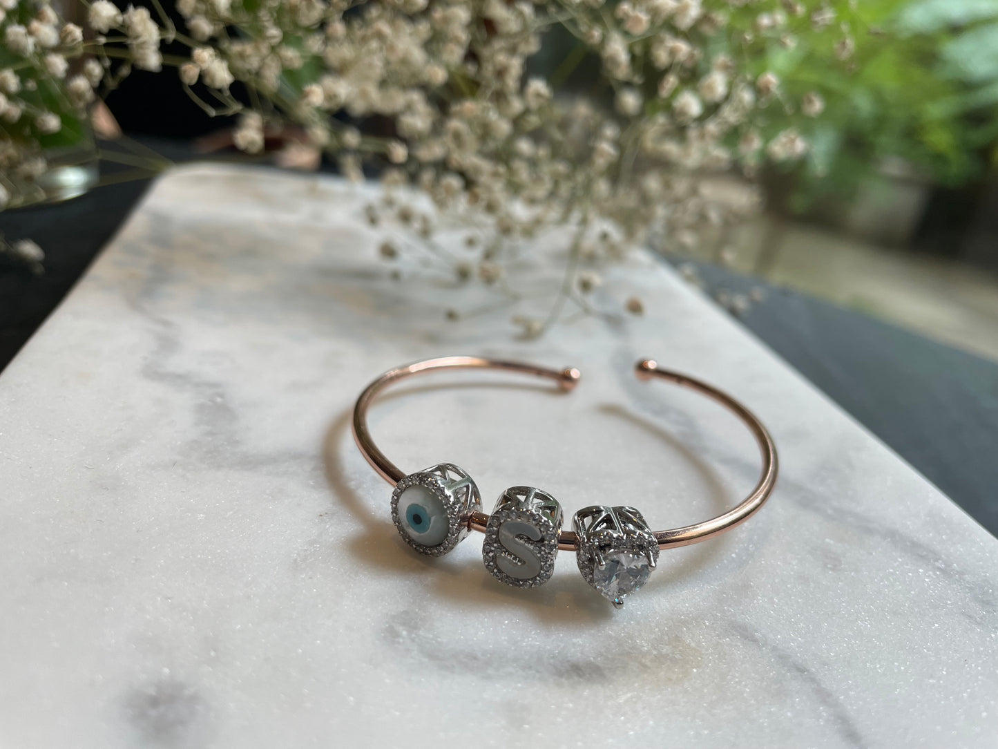 Wish Good Personalized Charm Slide Bangle Bracelet
