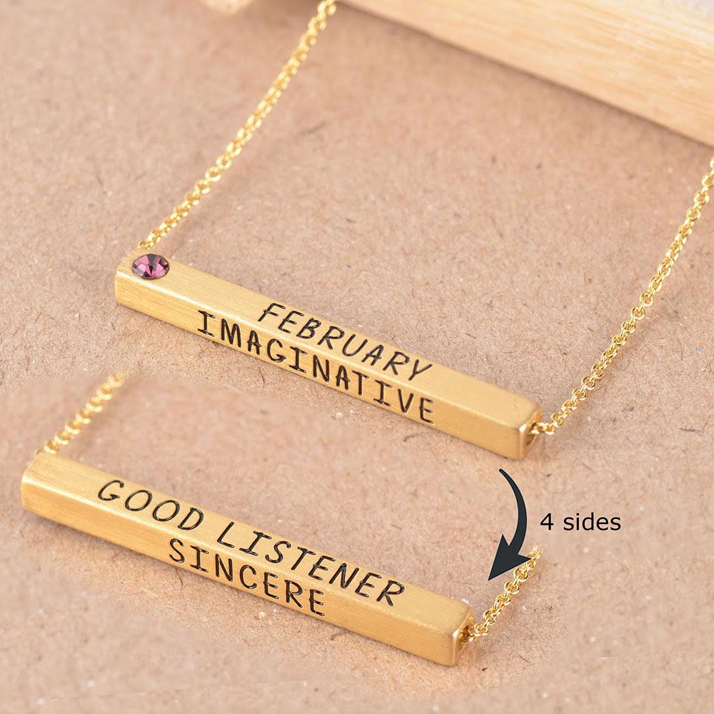 Gold-Plated Engraved Birthmonth Bar Necklace