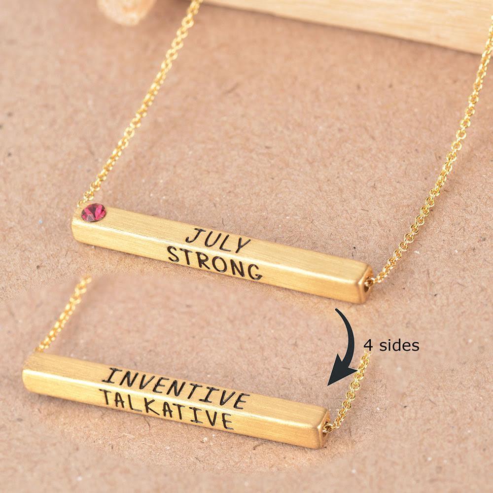 Gold-Plated Engraved Birthmonth Bar Necklace