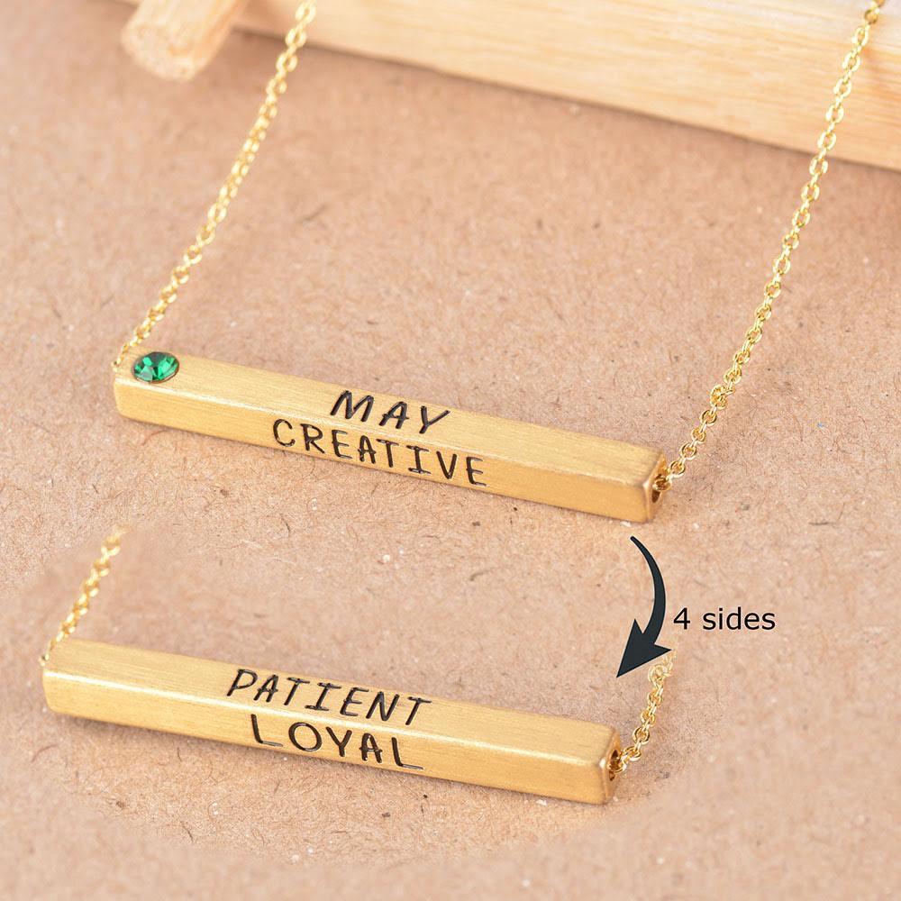 Gold-Plated Engraved Birthmonth Bar Necklace