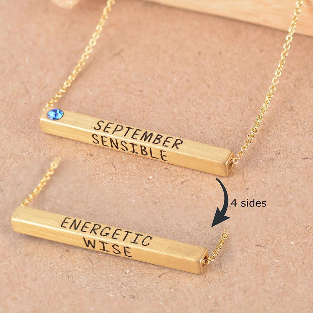 Gold-Plated Engraved Birthmonth Bar Necklace