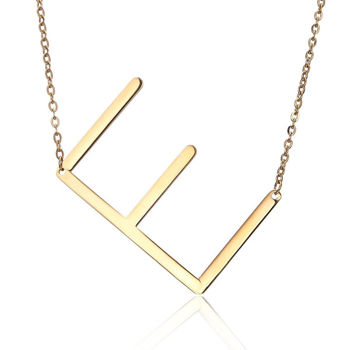 Sideway Big Initial 18k Gold Plated A-Z Pendant Necklace
