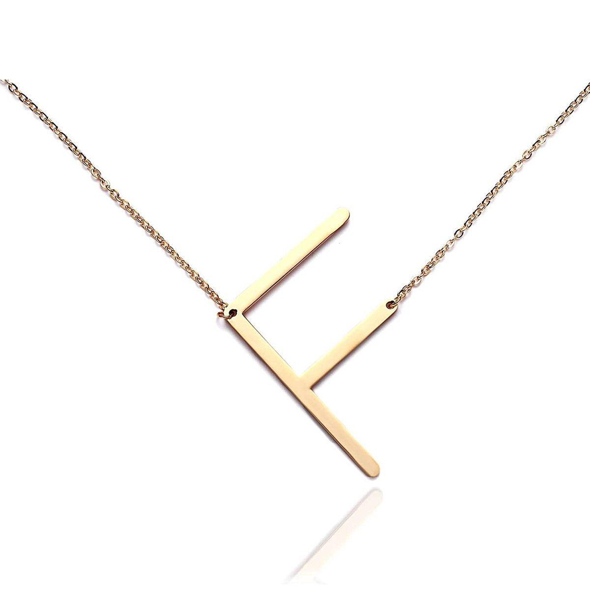 Sideway Big Initial 18k Gold Plated A-Z Pendant Necklace