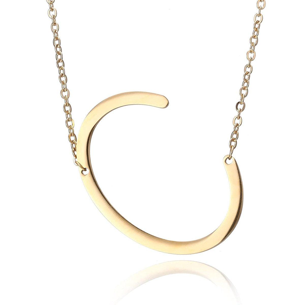 Sideway Big Initial 18k Gold Plated A-Z Pendant Necklace