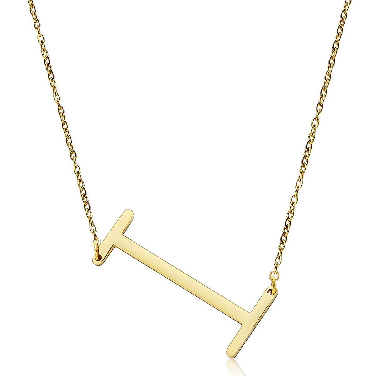 Sideway Big Initial 18k Gold Plated A-Z Pendant Necklace