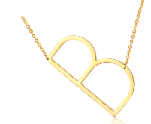 Sideway Big Initial 18k Gold Plated A-Z Pendant Necklace