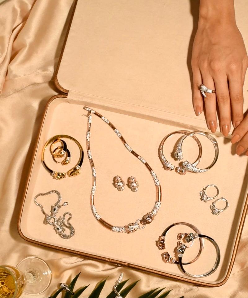 Gold Panthera Head Necklace, Cuff, Earrings & Ring