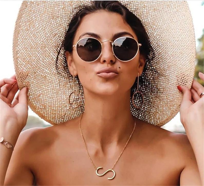 Sideway Big Initial 18k Gold Plated A-Z Pendant Necklace