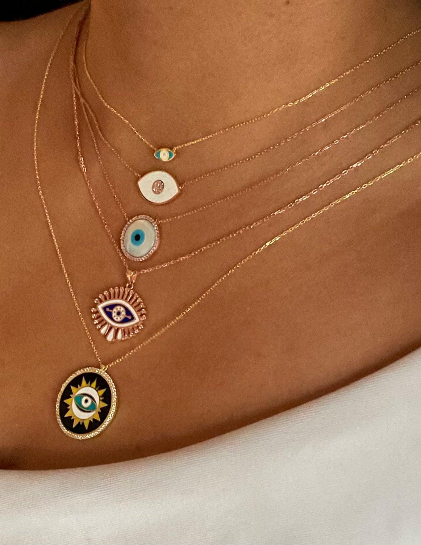 Evil Eye Mother of Pearl Disc Necklace