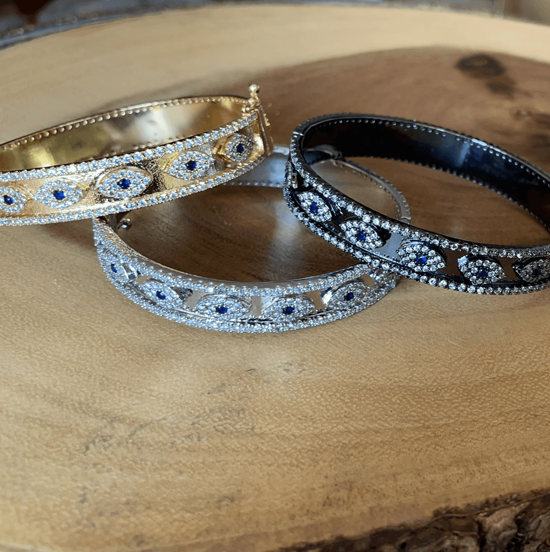 Evil Eye Side Opening Bangle Bracelet