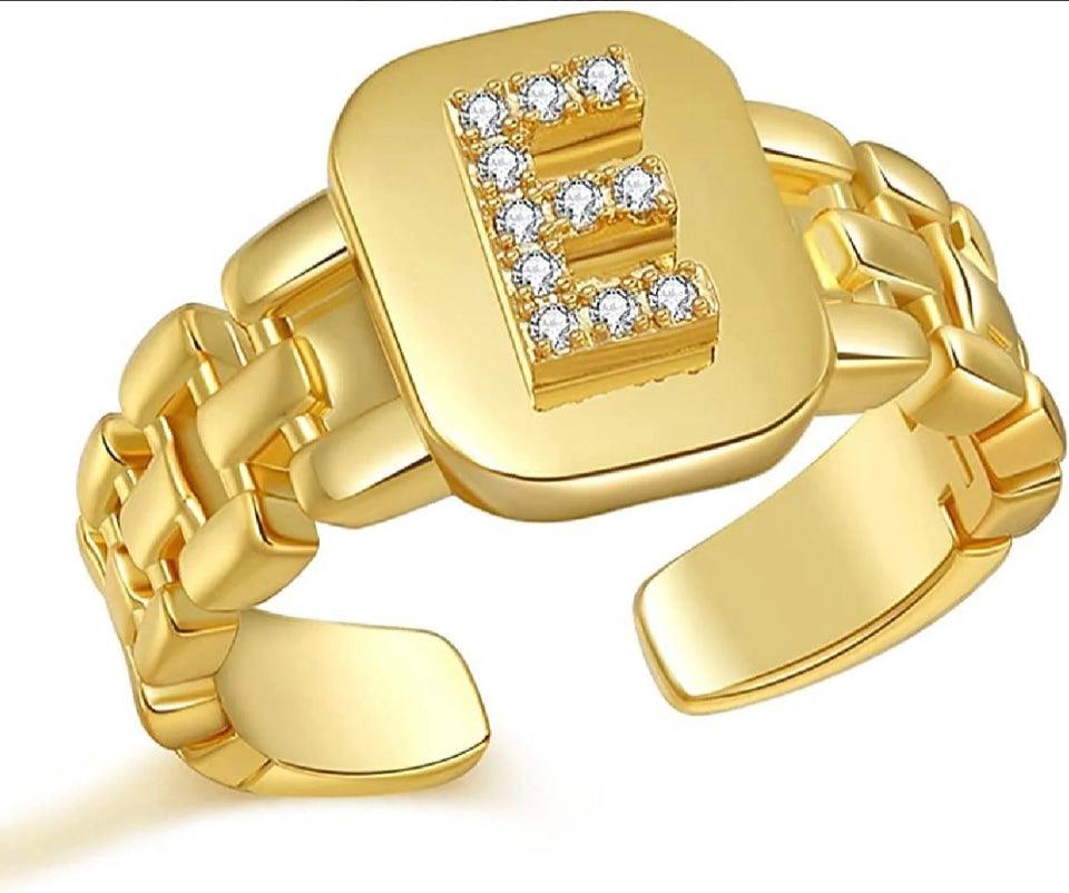 Gold Band Initial Letter Ring