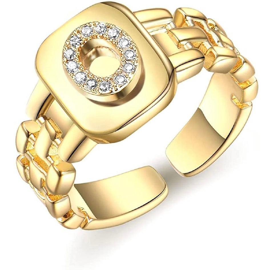 Gold Band Initial Letter Ring