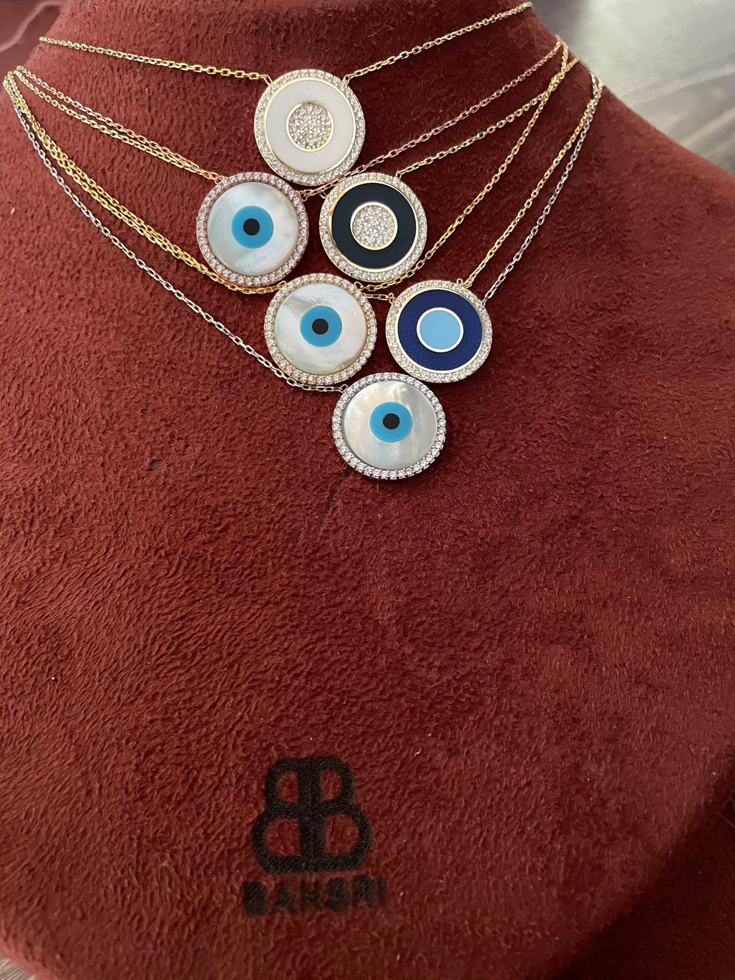 Evil Eye Mother of Pearl Disc Necklace