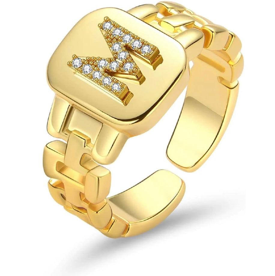 Gold Band Initial Letter Ring