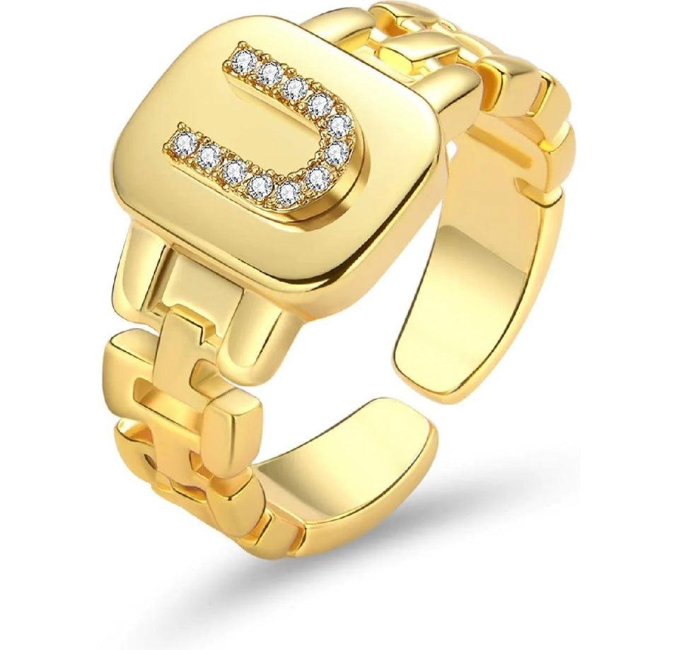 Gold Band Initial Letter Ring