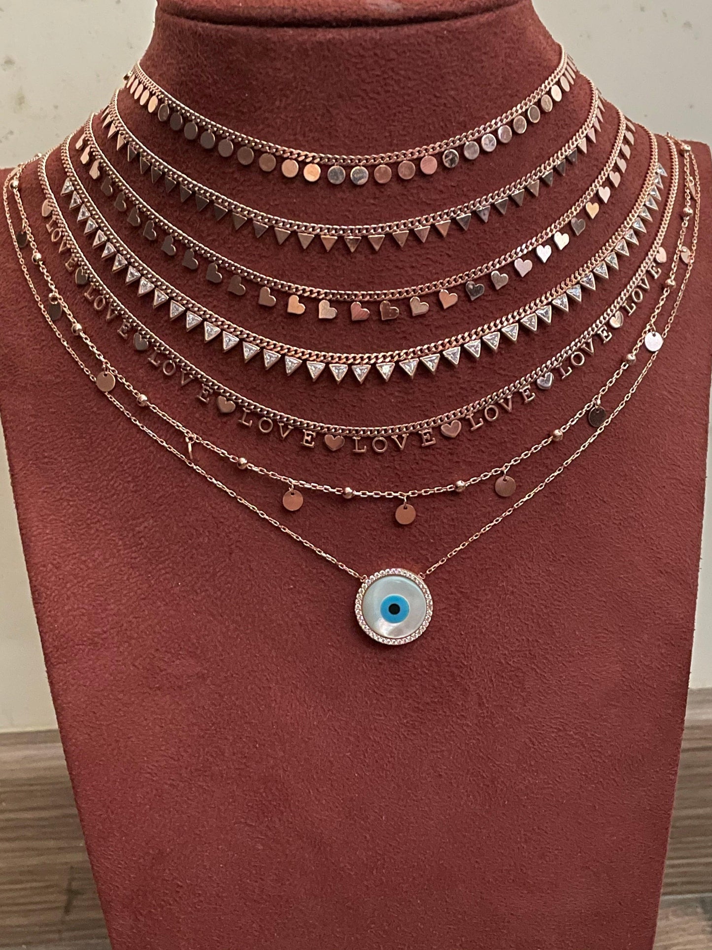 Evil Eye Mother of Pearl Disc Necklace