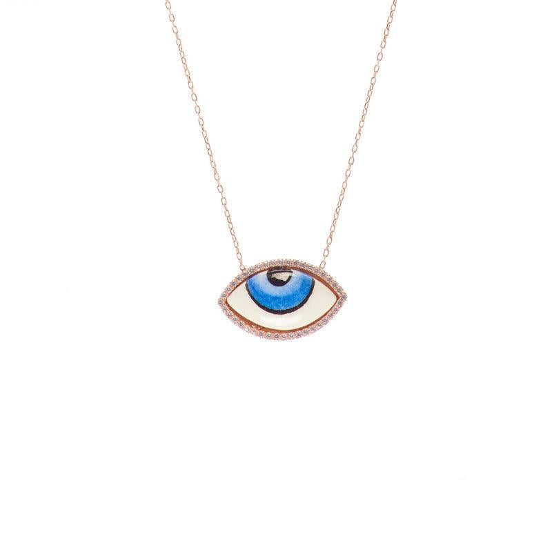 Hand Painted Rosegold Evil Eye Necklace