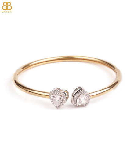 Heart Double Solitaire Flexi Bangle Bracelet & Stud Earrings Set