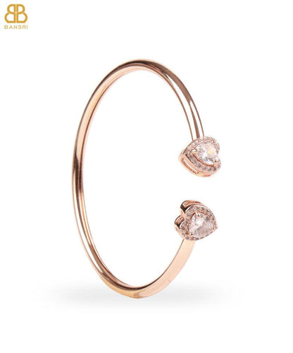 Heart Double Solitaire Flexi Bangle Bracelet & Stud Earrings Set