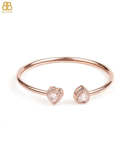 Heart Double Solitaire Flexi Bangle Bracelet & Stud Earrings Set