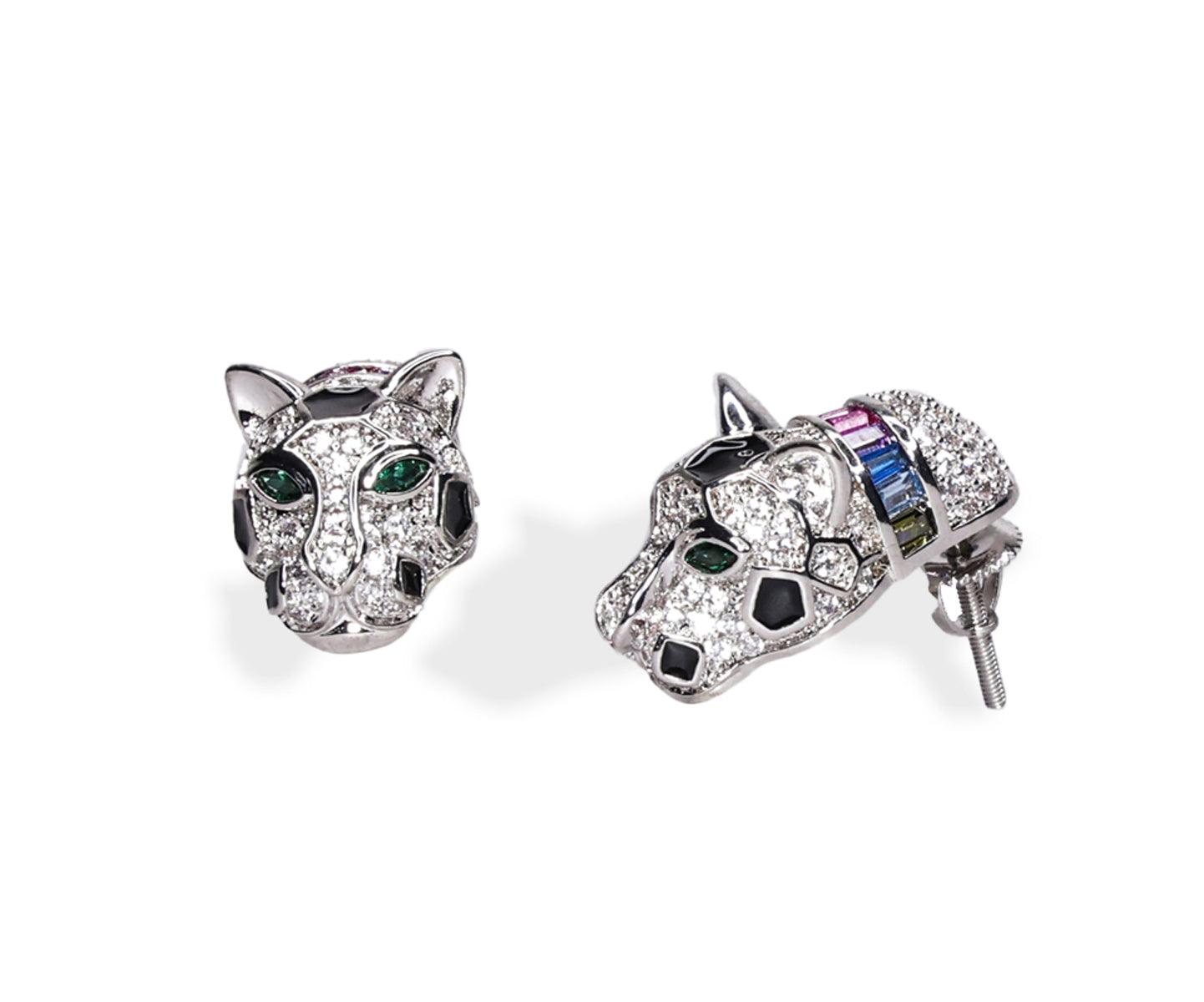 Multi Stone Encrusted Panther Stud Earring